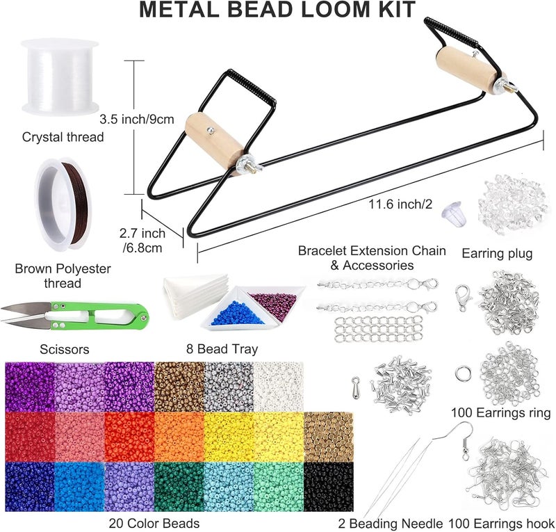 PP OPOUNT Bead Loom Kit, Beading Supplies with 9700 PCS Seed Beads, Tray, Scissors Making Accessories, Beading Loom Kits for Adults Jewelry Making Bracelets Belts - Image 2
